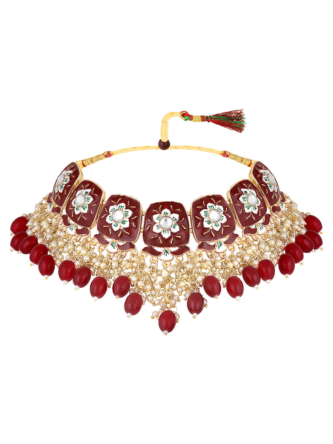 Gold-Plated Meenakari Kundan & Pear Necklace Set With Drop Earring