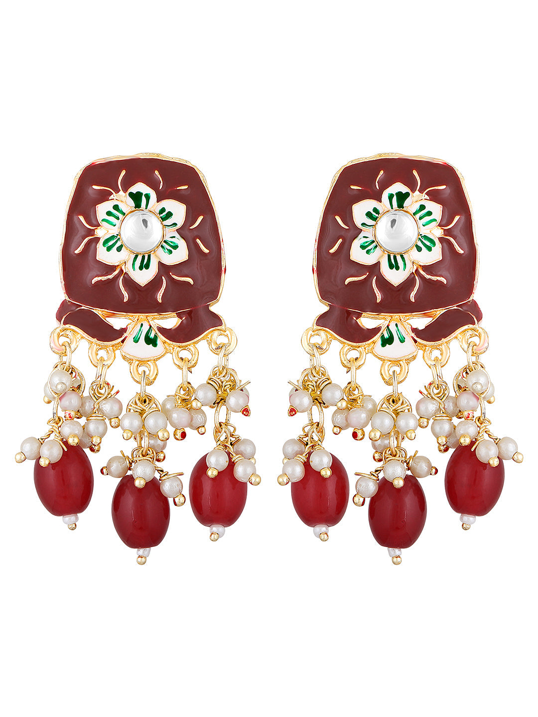 Gold-Plated Meenakari Kundan & Pear Necklace Set With Drop Earring