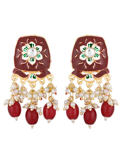 Gold-Plated Meenakari Kundan & Pear Necklace Set With Drop Earring
