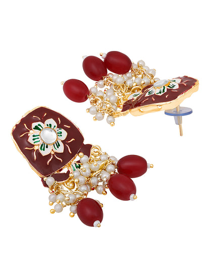 Gold-Plated Meenakari Kundan & Pear Necklace Set With Drop Earring