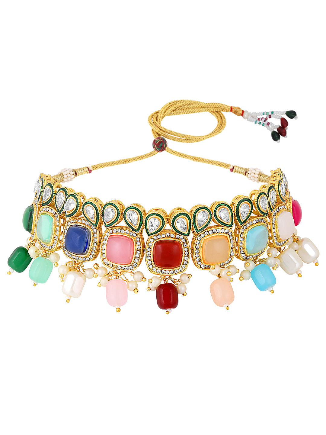 Gold Plated Kundan Studded Multicolor Ethnic Choker Jewellery Set