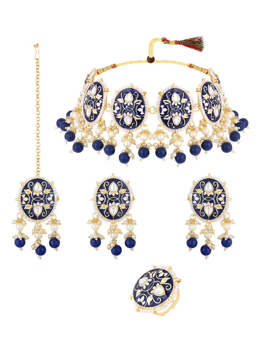 Gold-Plated Kundan Necklace Set With Drop Earring