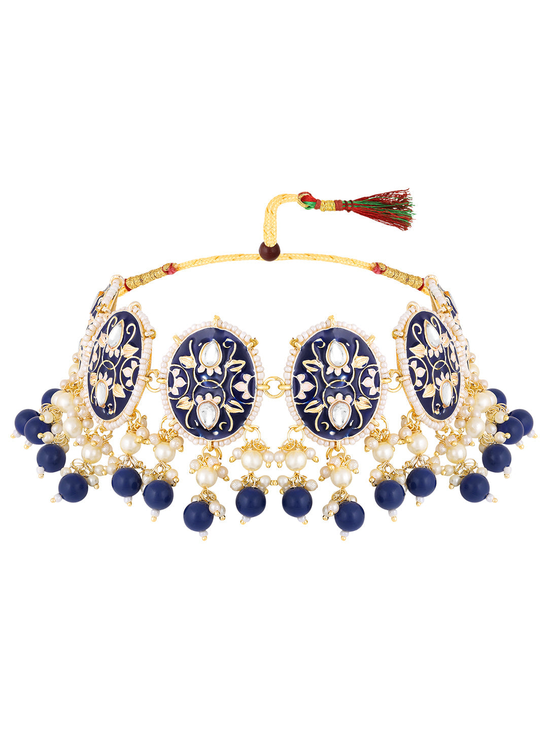 Gold-Plated Kundan Necklace Set With Drop Earring