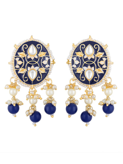 Gold-Plated Kundan Necklace Set With Drop Earring