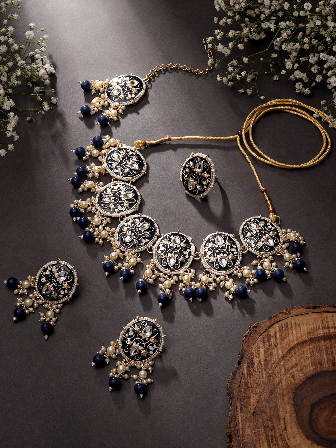 Gold-Plated Kundan Necklace Set With Drop Earring