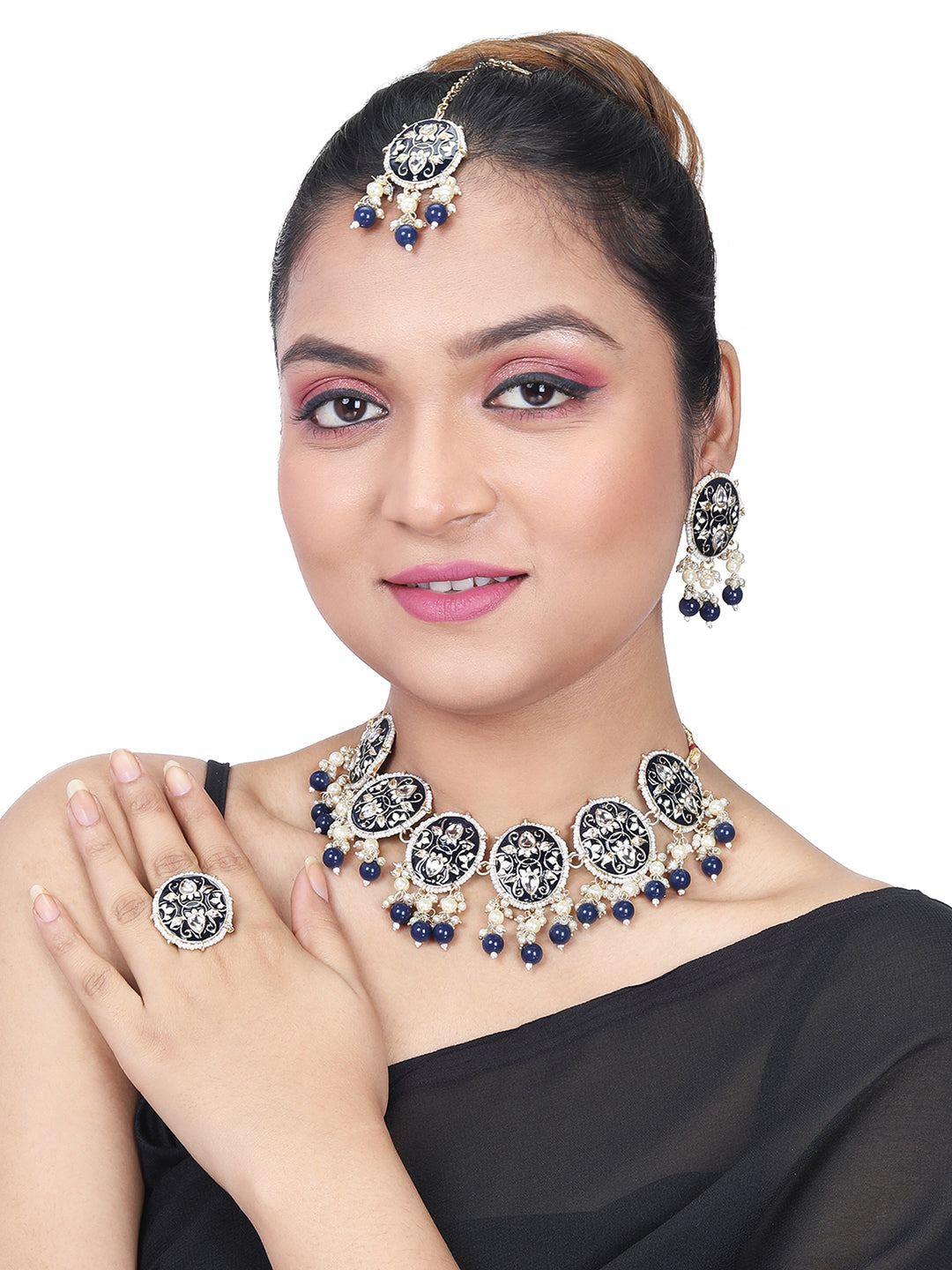 Gold-Plated Kundan Necklace Set With Drop Earring