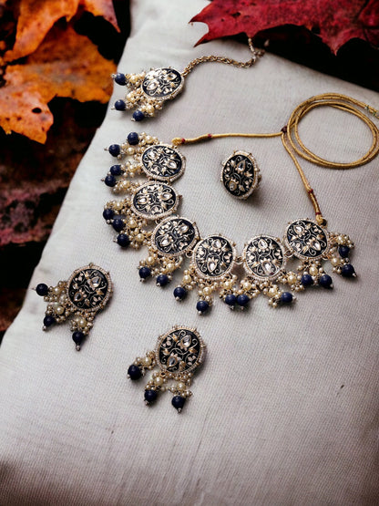 Gold-Plated Kundan Necklace Set With Drop Earring