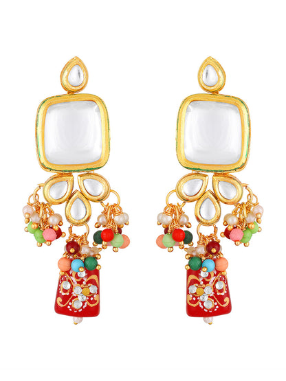Gold-Plated Multicolor Glass Pearl Dangle Earrings With Necklace Set