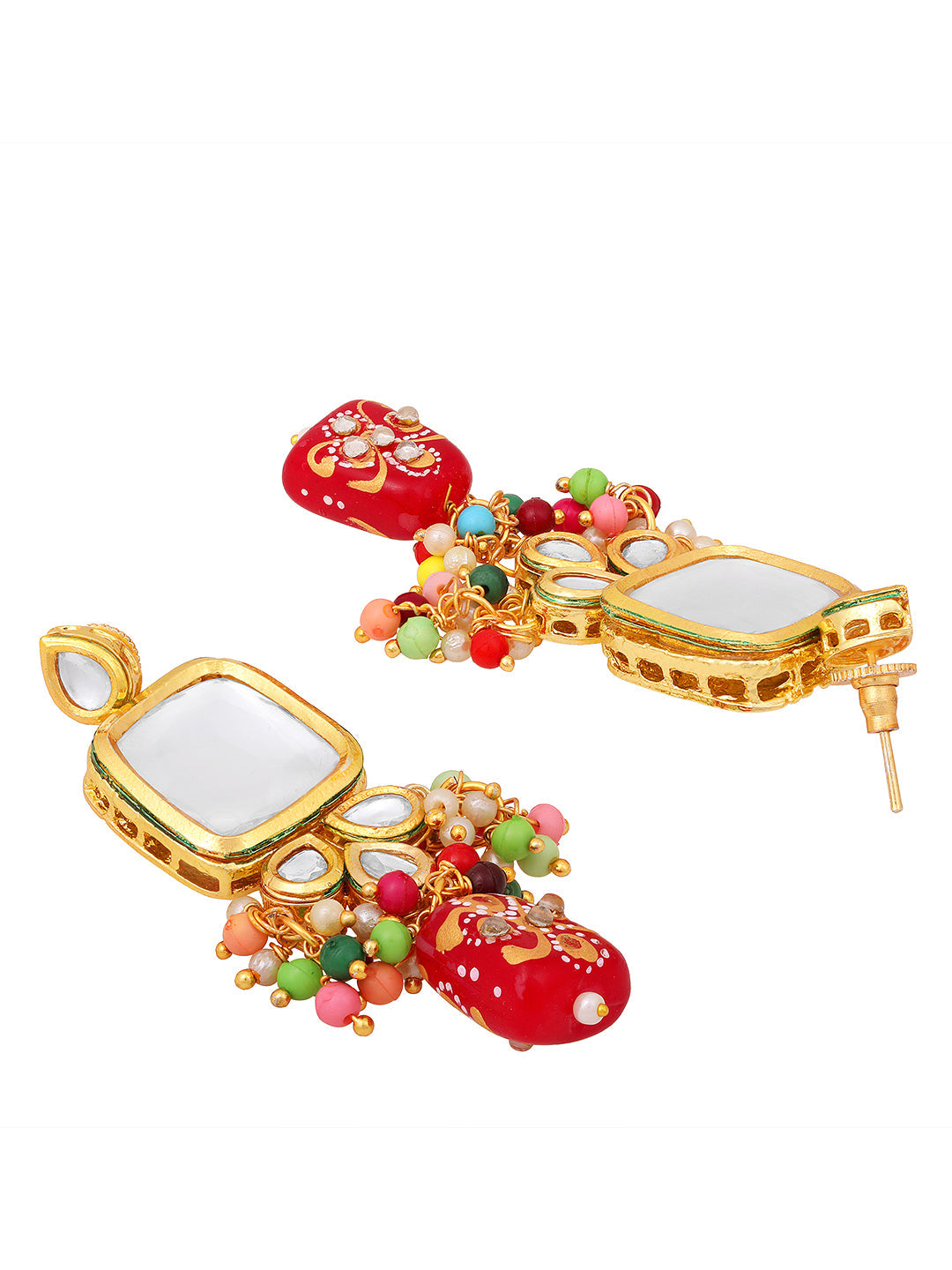 Gold-Plated Multicolor Glass Pearl Dangle Earrings With Necklace Set