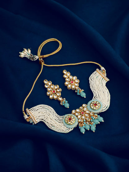 Elegant Pearl Meenakari Choker Set