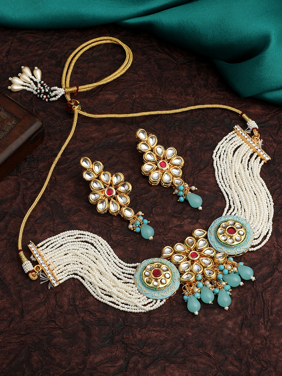 Meenakari Gold Toned Kundan Jewellery Set For Bride To Be