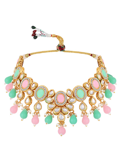 Gold Plated Kundan Studded Multicolor Ethnic Choker Jewellery Set