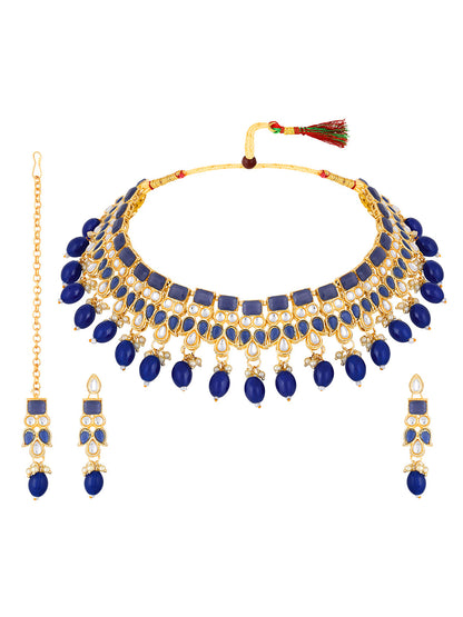 Gold-Plated Pearl Necklace Set With Dangle Earrings