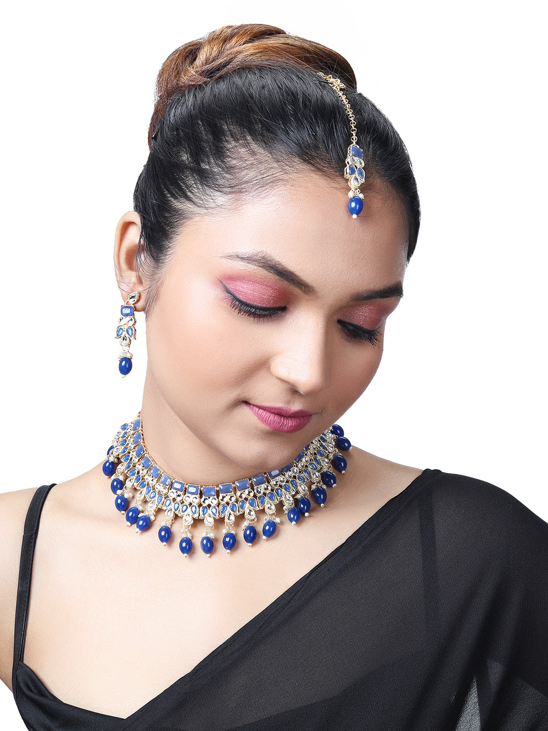 Gold-Plated Pearl Necklace Set With Dangle Earrings