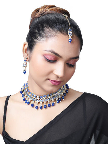 Gold-Plated Pearl Necklace Set With Dangle Earrings