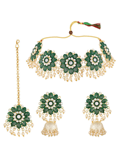 Gold-Plated Pearl Necklace Set With Jhumka Earring