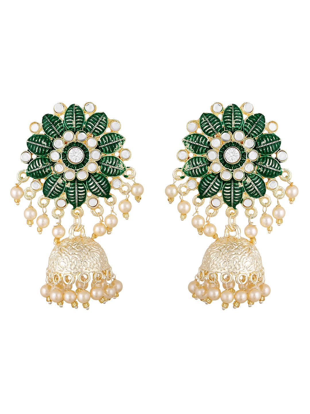 Gold-Plated Pearl Necklace Set With Jhumka Earring