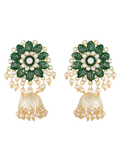 Gold-Plated Pearl Necklace Set With Jhumka Earring