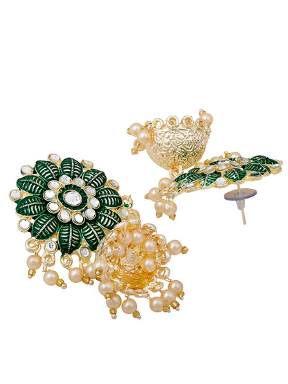 Gold-Plated Pearl Necklace Set With Jhumka Earring