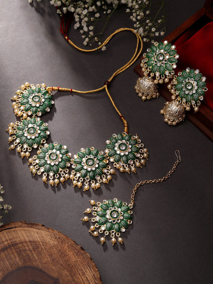 Gold-Plated Pearl Necklace Set With Jhumka Earring