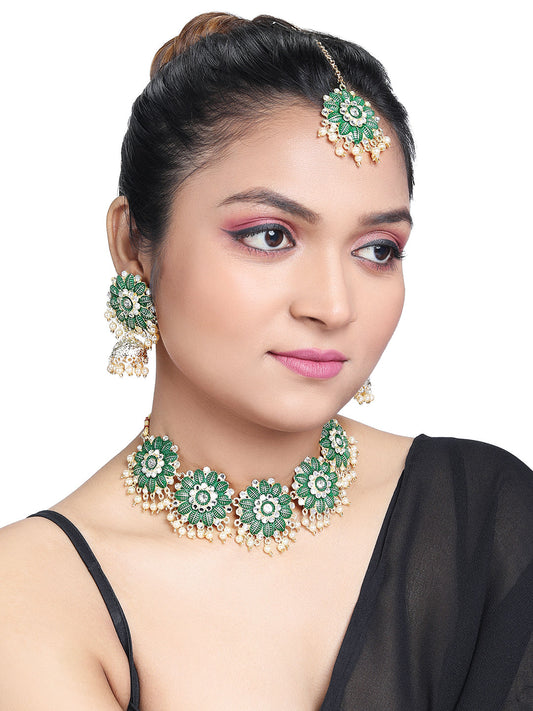 Gold-Plated Pearl Necklace Set With Jhumka Earring