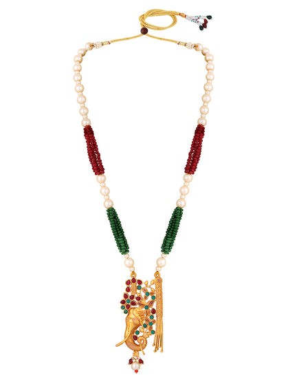 Gold-Plated Multicolor Pearl Drop Earring With Necklace Set