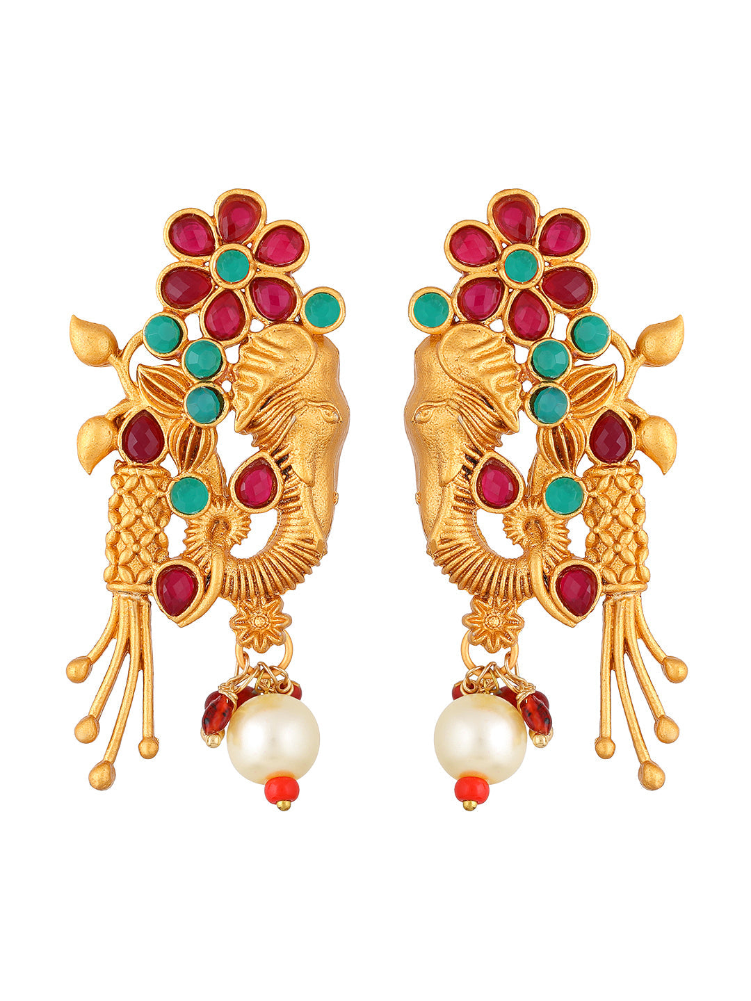 Gold-Plated Multicolor Pearl Drop Earring With Necklace Set