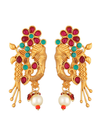 Gold-Plated Multicolor Pearl Drop Earring With Necklace Set