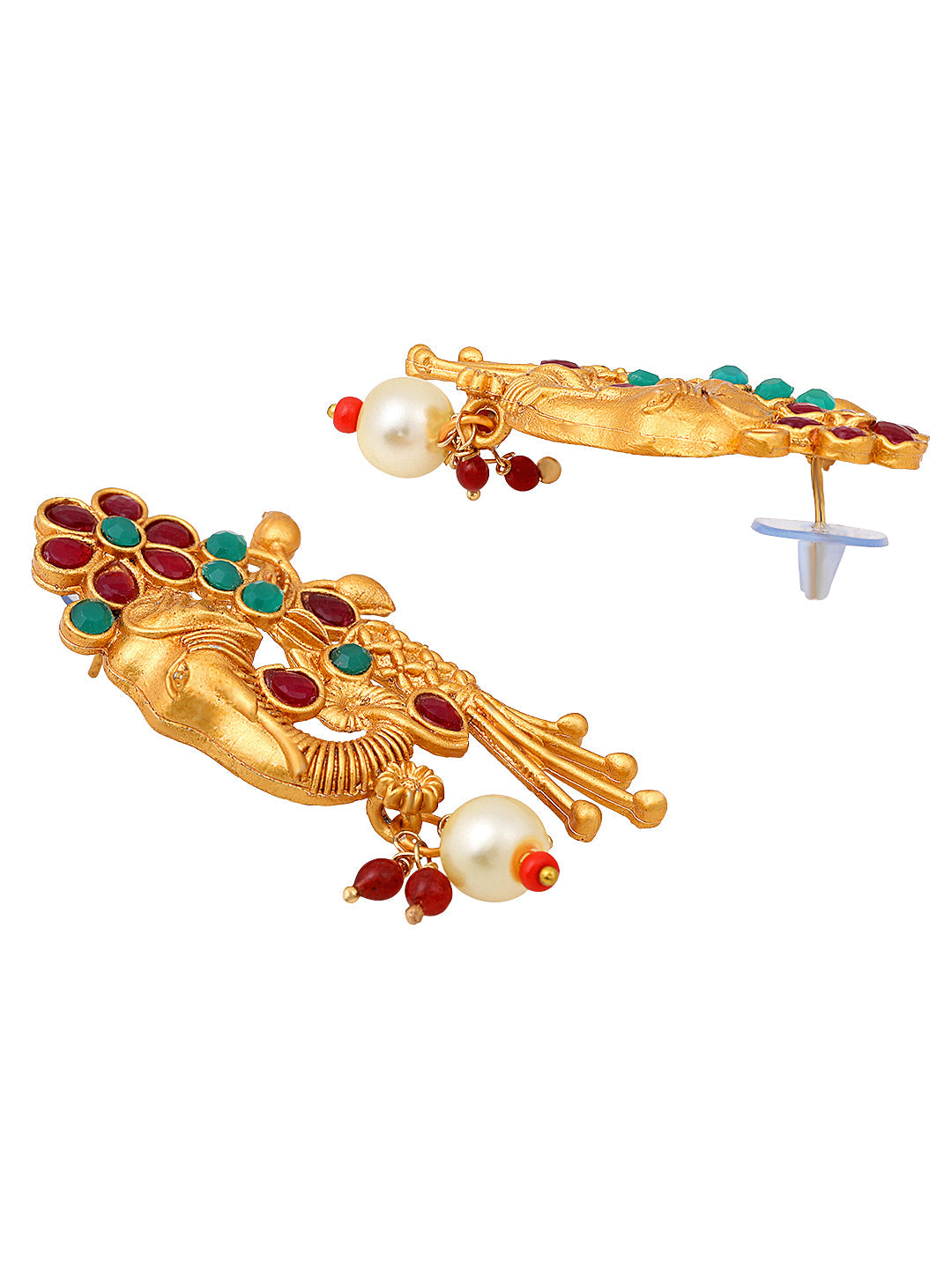 Gold-Plated Multicolor Pearl Drop Earring With Necklace Set