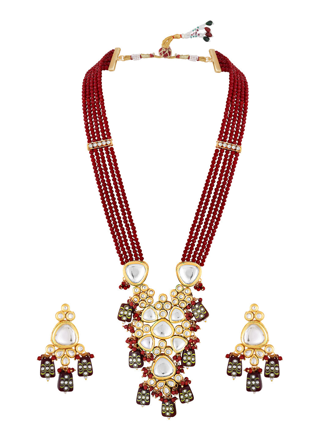 Gold-Plated Kundan Pearl Necklace Set With Jhumka Earring