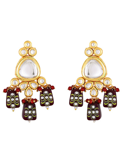Gold-Plated Kundan Pearl Necklace Set With Jhumka Earring