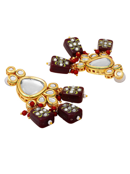 Gold-Plated Kundan Pearl Necklace Set With Jhumka Earring