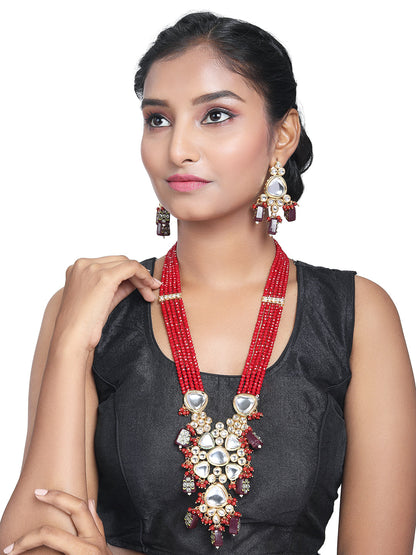 Gold-Plated Kundan Pearl Necklace Set With Jhumka Earring