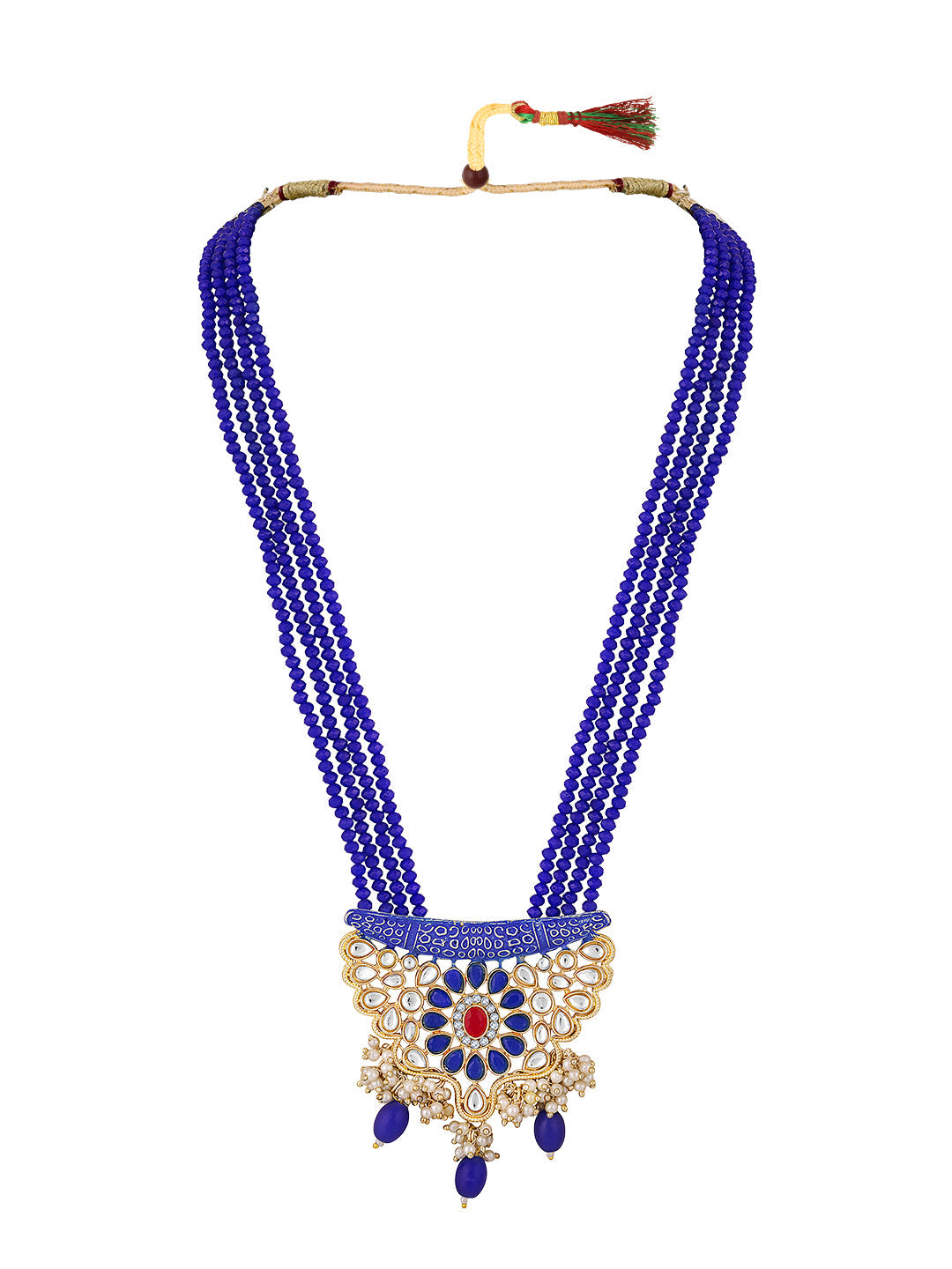 Gold-Plated Kundan Pearl Necklace Set With Dangle Earrings