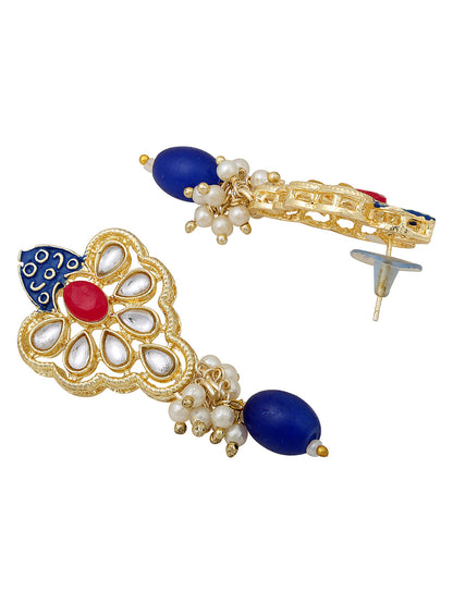 Gold-Plated Kundan Pearl Necklace Set With Dangle Earrings