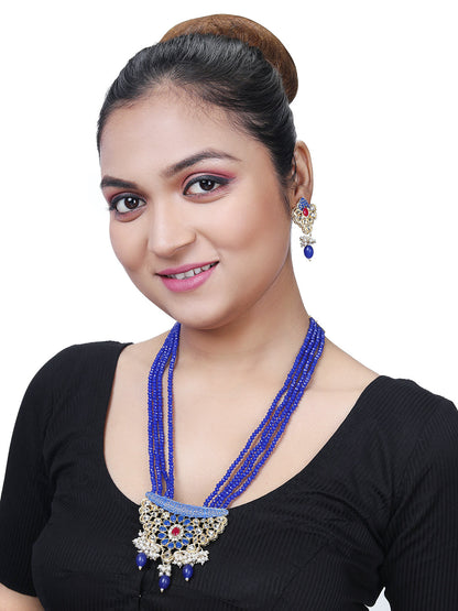 Gold-Plated Kundan Pearl Necklace Set With Dangle Earrings