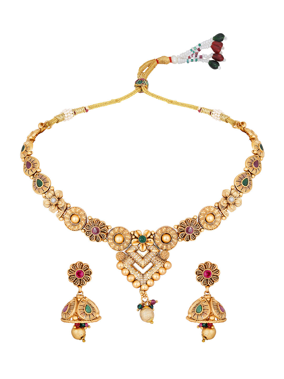 Multicolor Kundan Pearl Gold-Plated Dangle Earrings