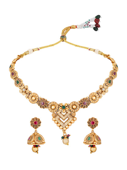 Multicolor Kundan Pearl Gold-Plated Dangle Earrings