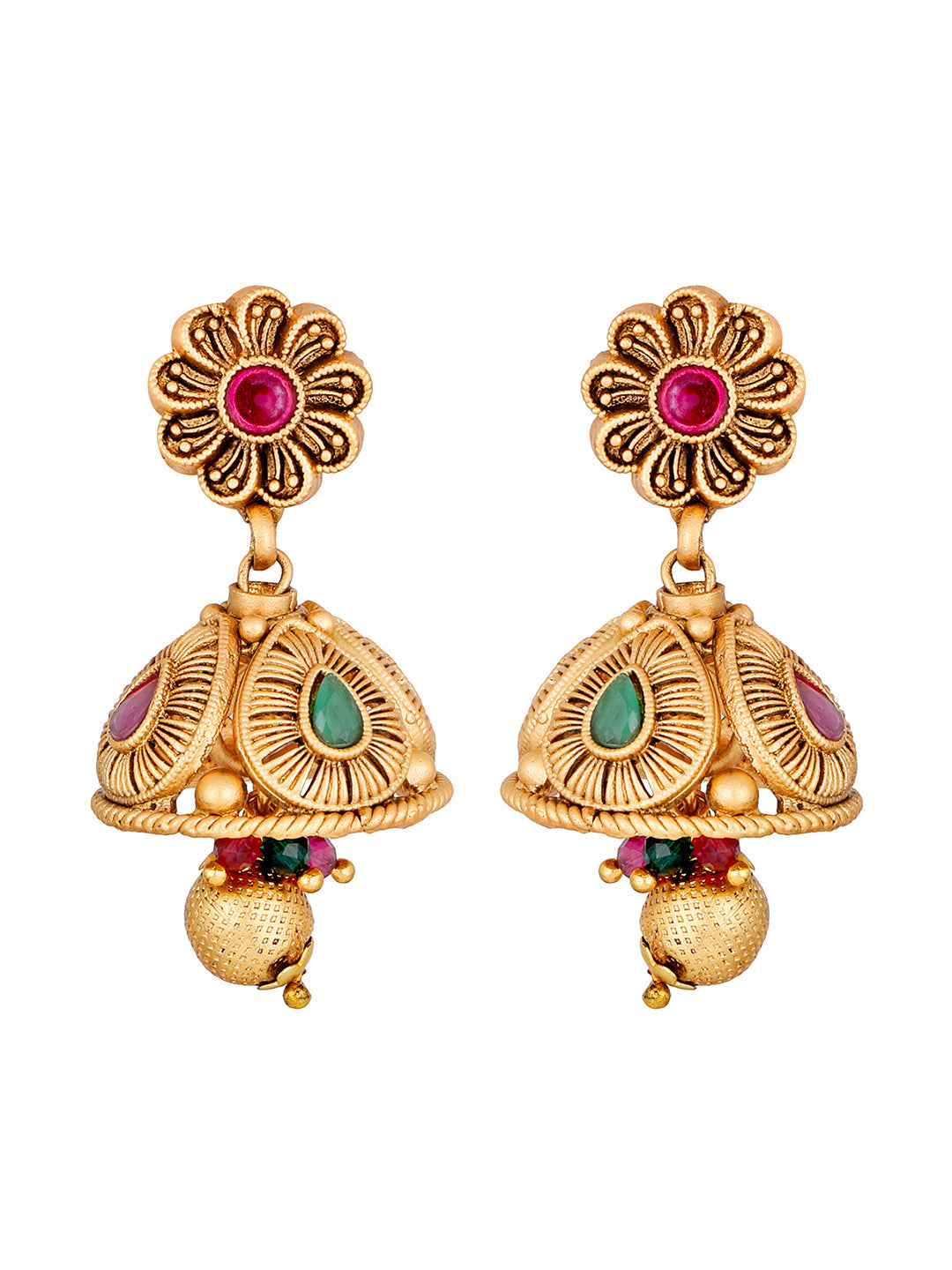 Multicolor Kundan Pearl Gold-Plated Dangle Earrings