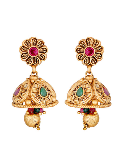 Multicolor Kundan Pearl Gold-Plated Dangle Earrings