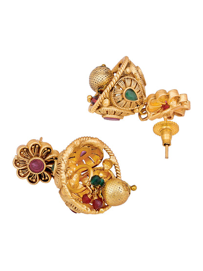 Multicolor Kundan Pearl Gold-Plated Dangle Earrings