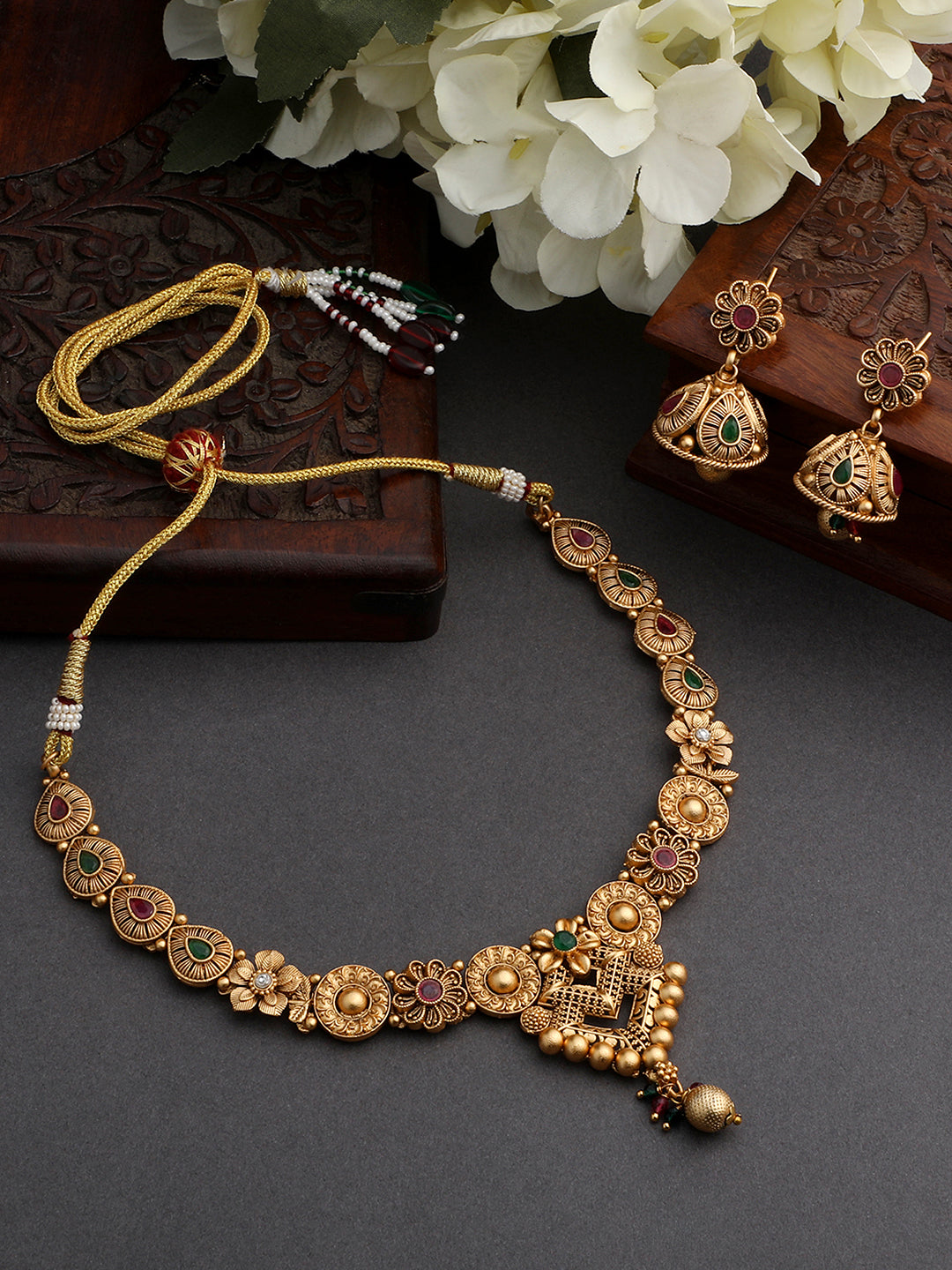 Multicolor Kundan Pearl Gold-Plated Dangle Earrings