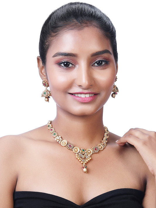 Multicolor Kundan Pearl Gold-Plated Dangle Earrings