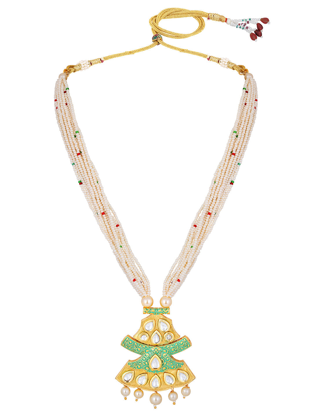 Gold-Plated Kundan Pearl Necklace Set With Dangle Earrings