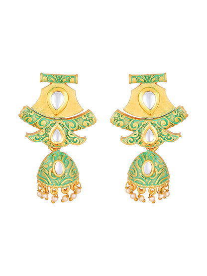 Gold-Plated Kundan Pearl Necklace Set With Dangle Earrings