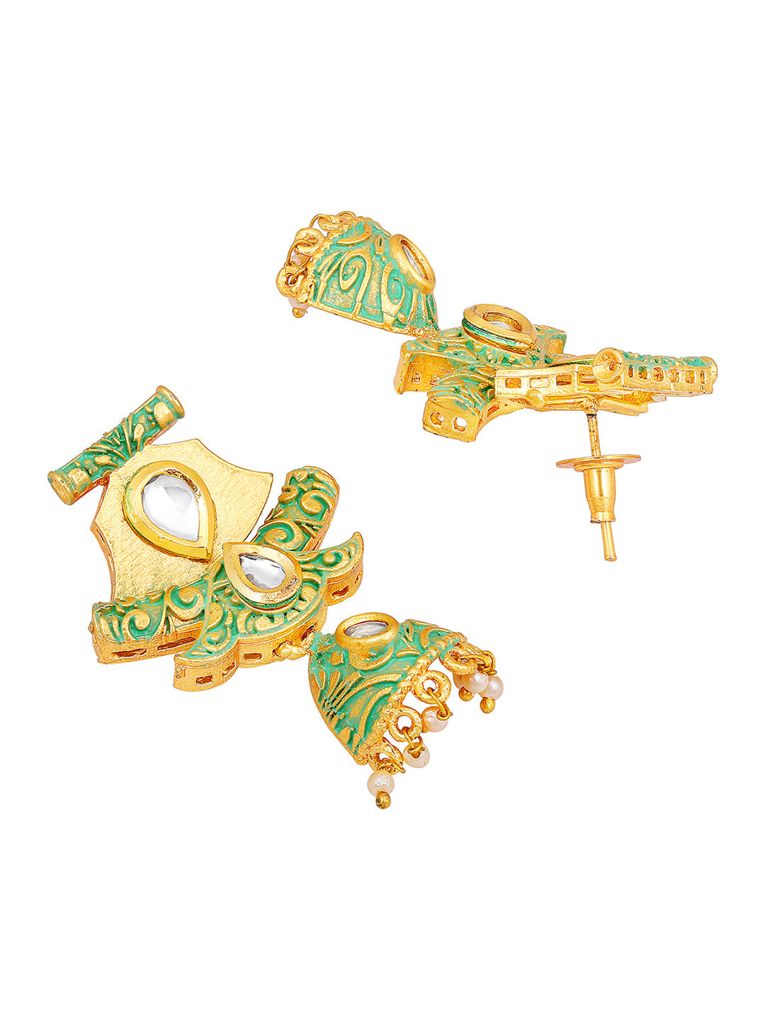 Gold-Plated Kundan Pearl Necklace Set With Dangle Earrings