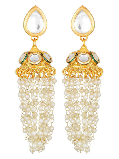 Gold Plated Kundan Studded Pearls Beaded Long Ethnic Jewellery Set - ASMITTA Jewellery 