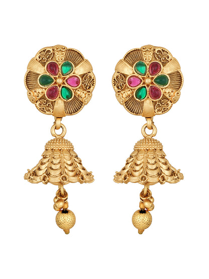 Multicolor Artificial Stonepearl Gold-Plated Dangle Earrings