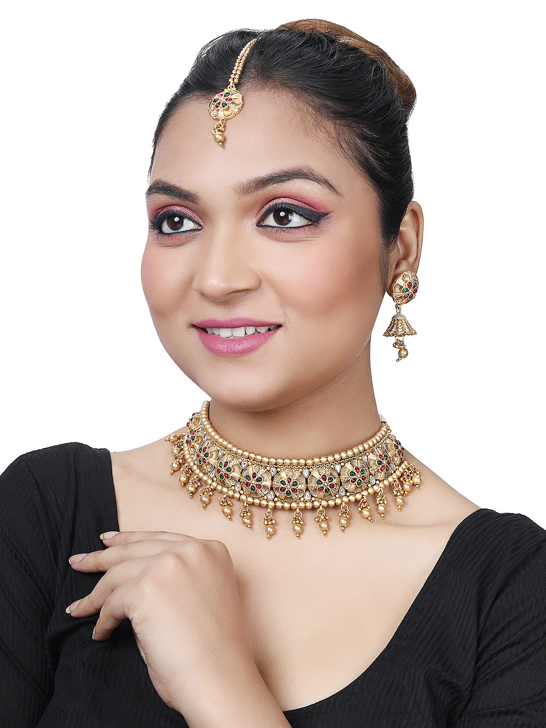 Multicolor Artificial Stonepearl Gold-Plated Dangle Earrings