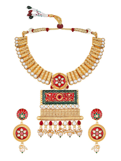 Multicolor Kundan Pearl Gold-Plated Dangle Earrings